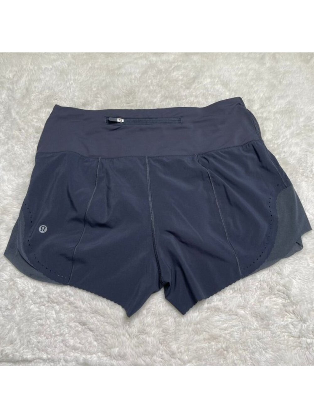 Lululemon Pace Perfect HR Shorts Womens Size 6 Gray Lined Back Zip Pocket 3 In
